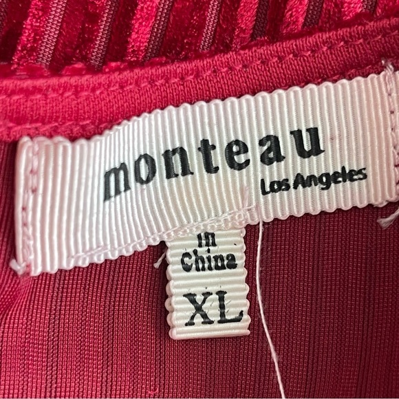 Monteau Velvet Ribbed Wide Leg Jumpsuit Women’s Size XL Burgundy Open Back - Picture 7 of 8